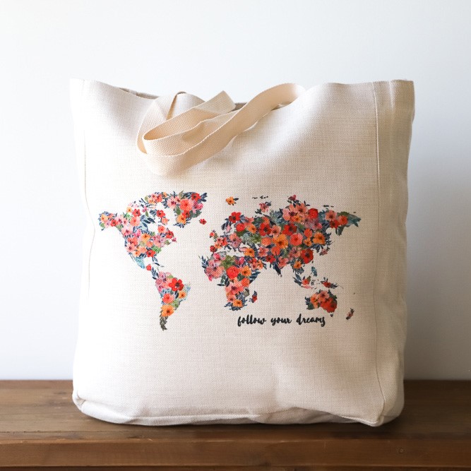 Floral World Map Tote MAP0021BAG