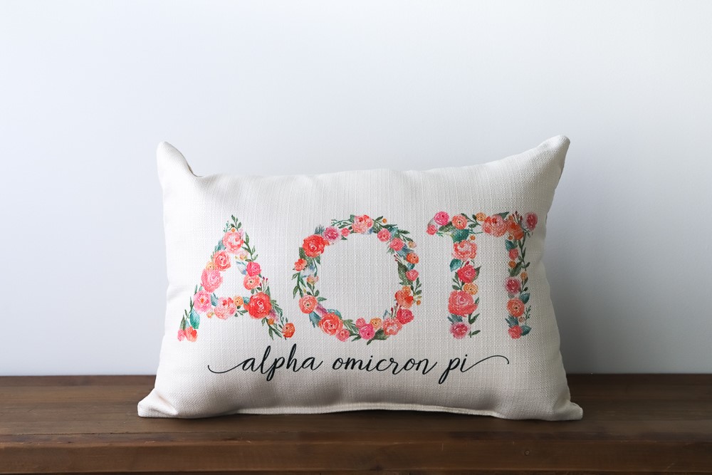 Alpha Omicron Pi Sorority Floral Letters Pillow SOR009-AOPI