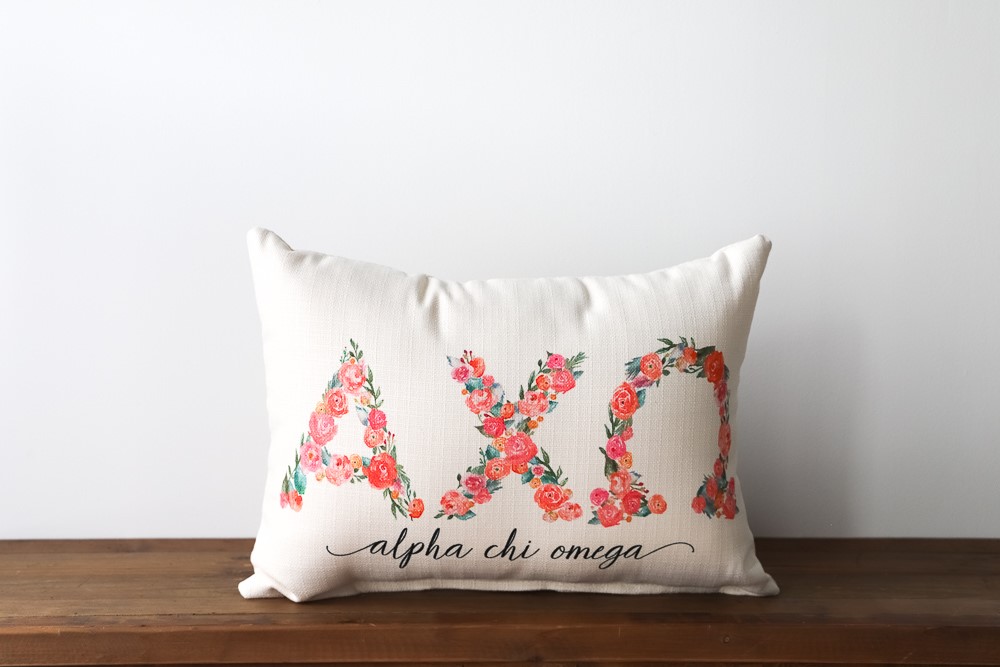 Alpha Chi Omega Sorority Floral Letters Pillow SOR009-AXO
