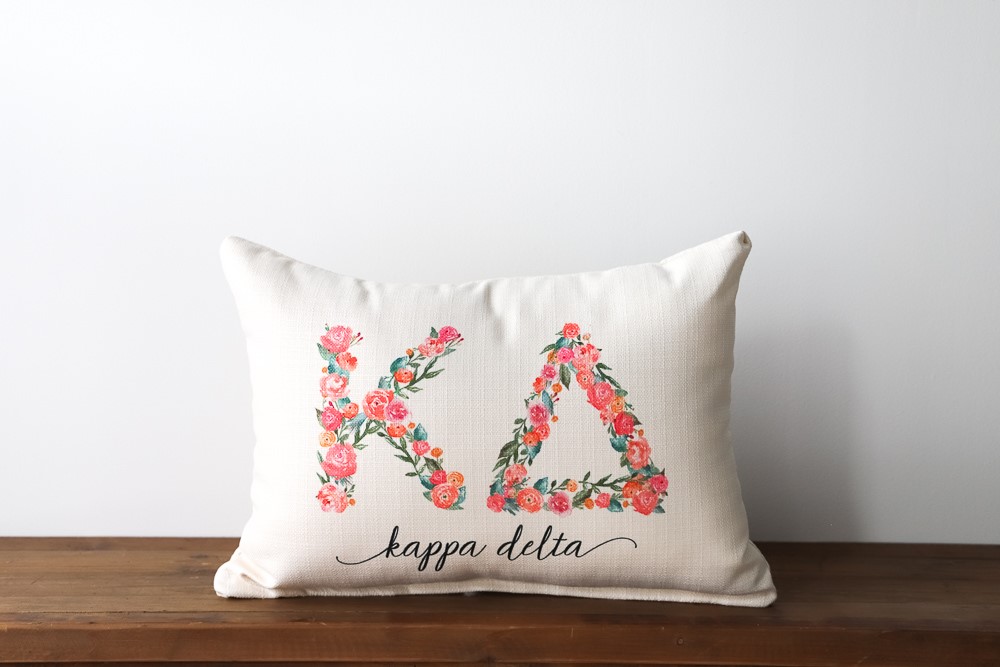 Kappa Delta Sorority Floral Letters Pillow SOR009-KD
