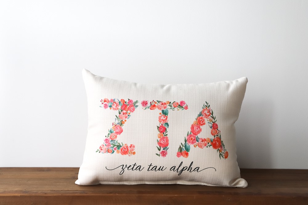Zeta Tau Alpha Sorority Floral Letters Pillow SOR009-ZTA
