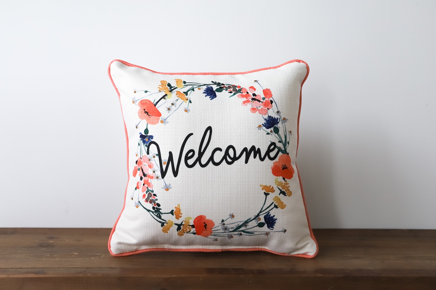 Welcome Poppy Wreath Pillow TXT0769
