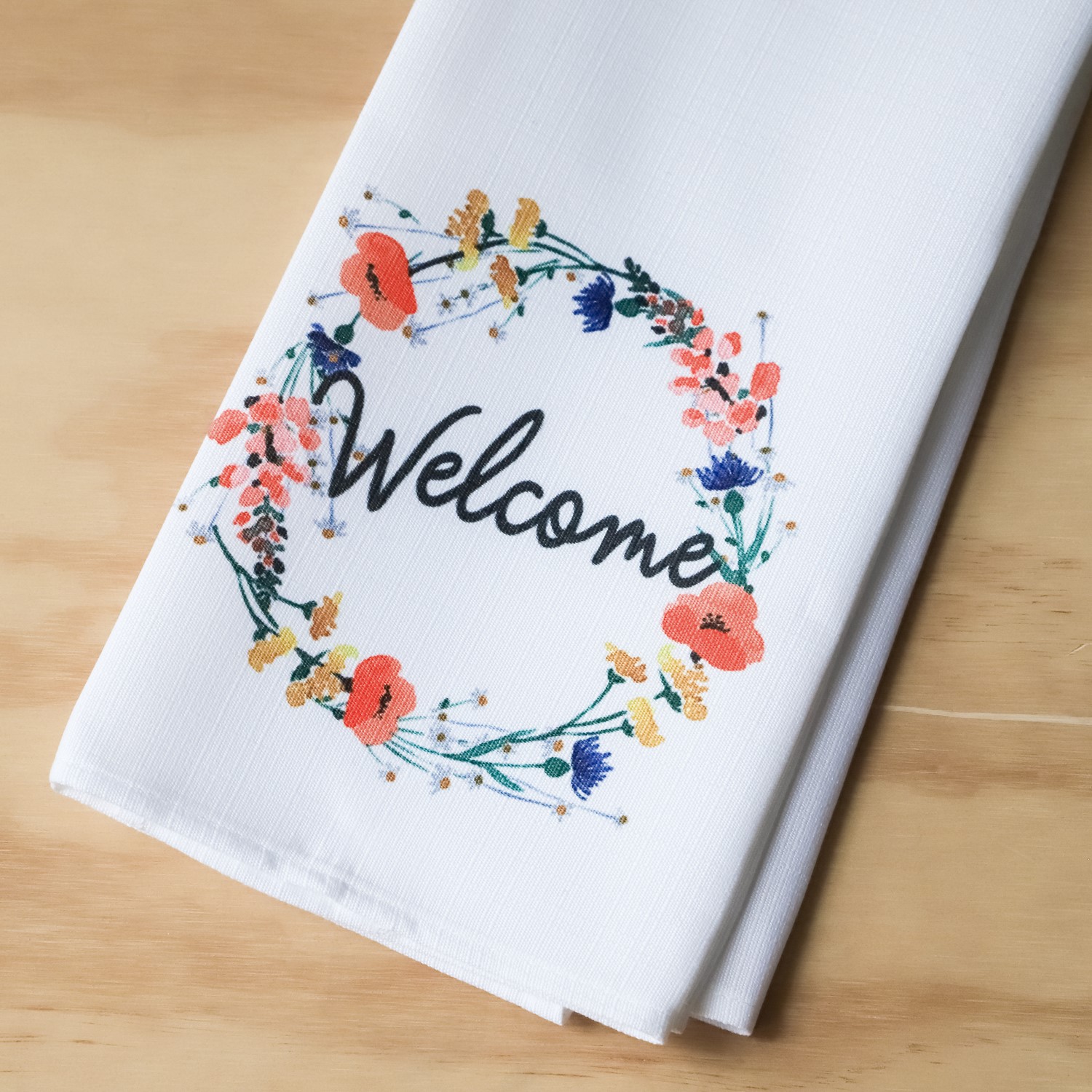 Welcome Poppy Wreath Tea Towel TXT0769TT