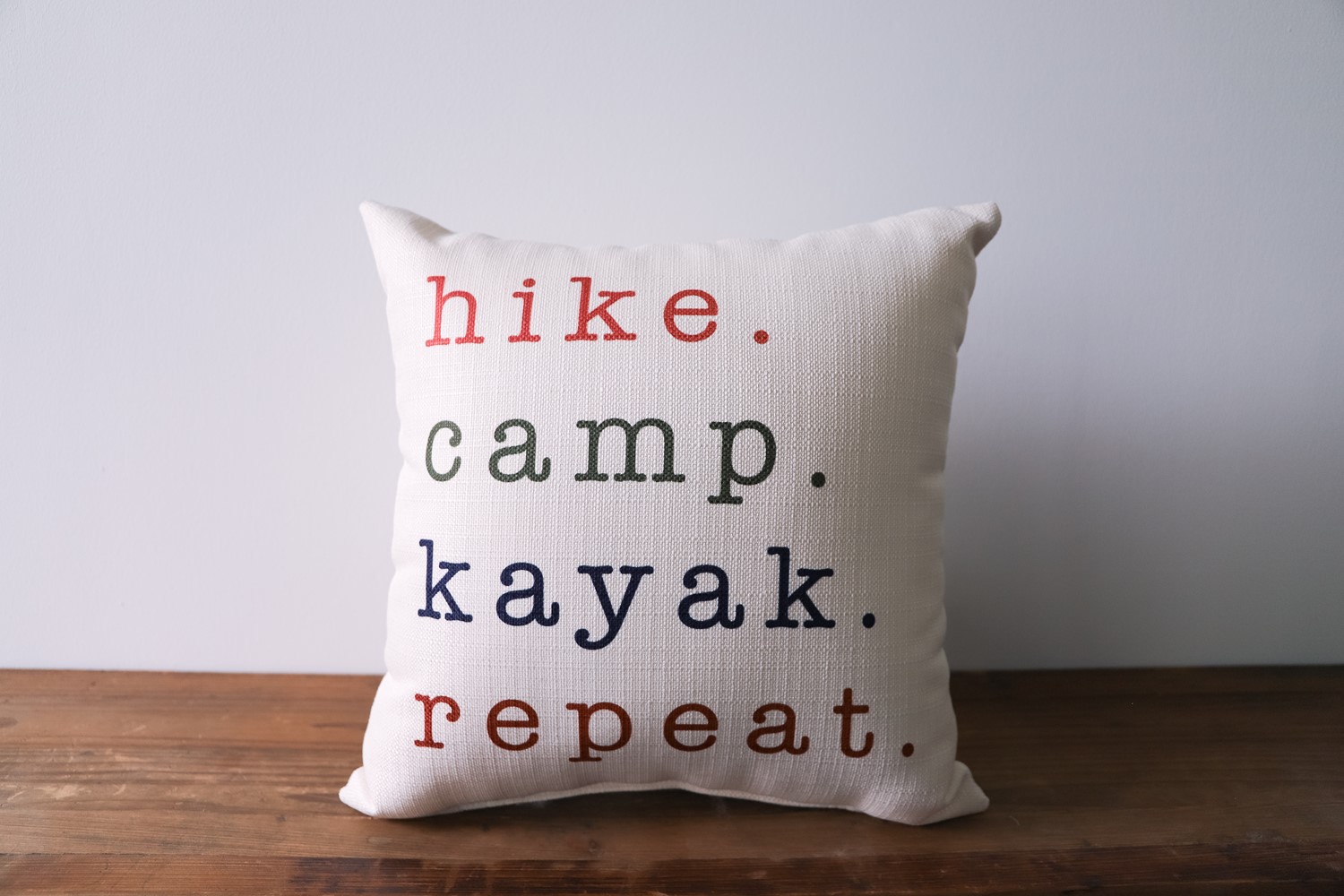 Hike Camp Kayak Repeat Pillow TXT0794