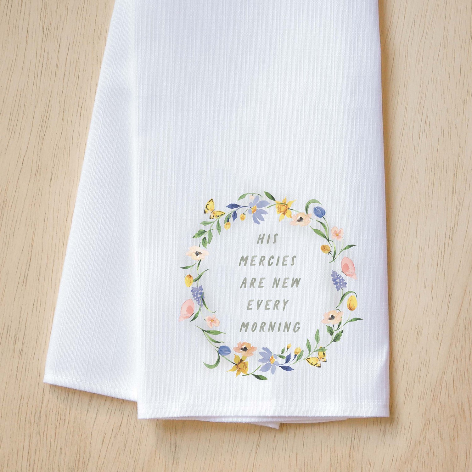 New Mercies Spring Wreath Tea Towel TXT0847TT