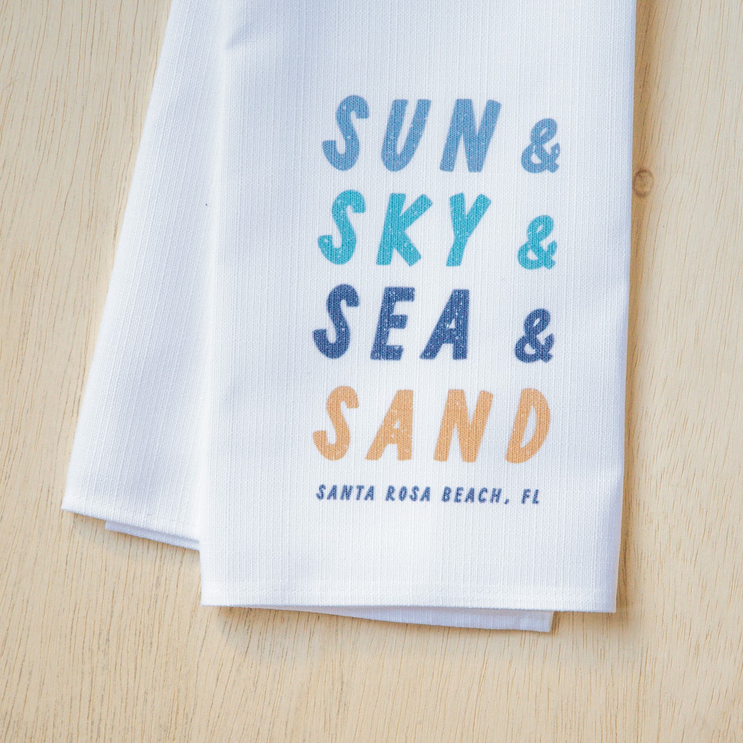 Sun, Sky, Sea, Sand Tea Towel