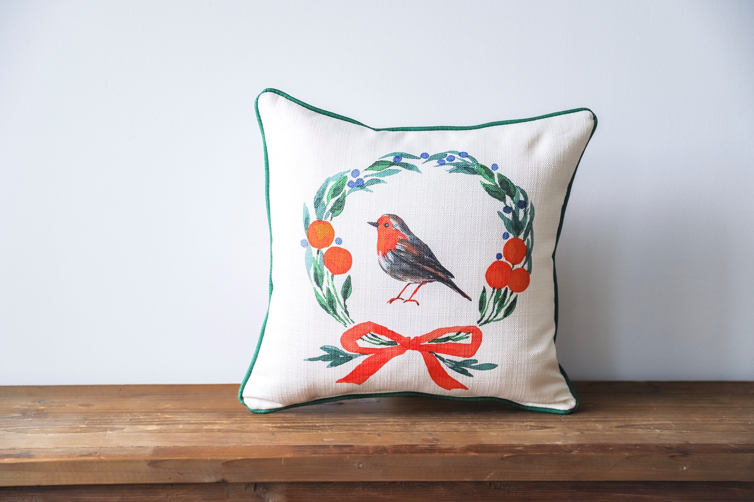 1pc Christmas Wreath & Small Bird Pattern Pillow Case (pillow