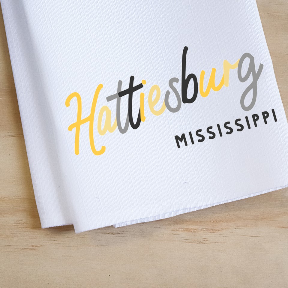 Collegiate Tones City Script Hattiesburg MS Tea Towel USM0034TT