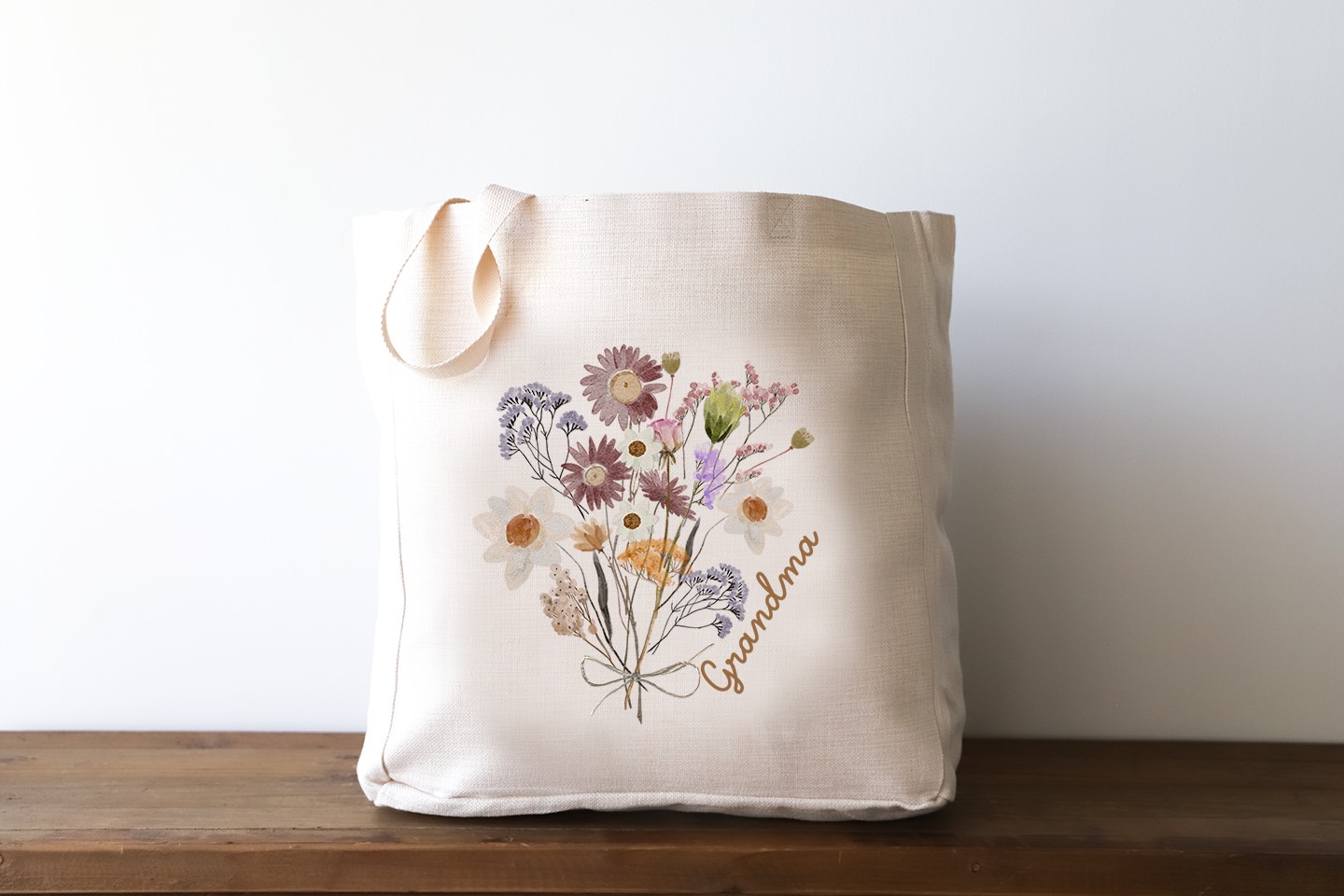 Small Daisies Embroidery Linen Tote Bag