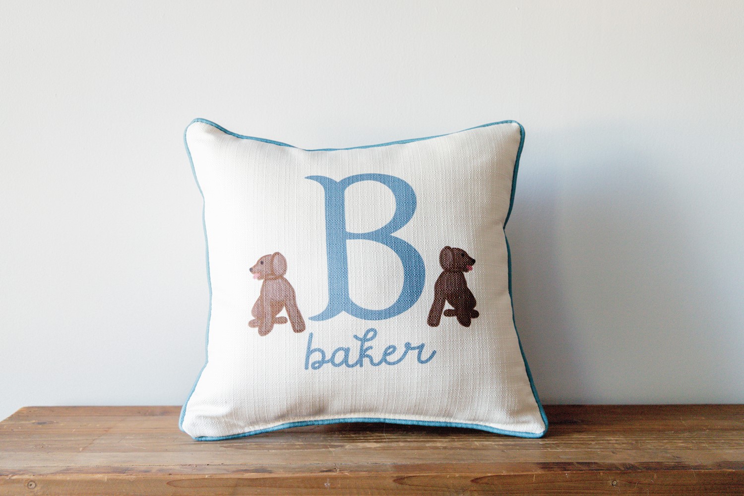 Brown Lab Boy Initial Pillow CHI0176