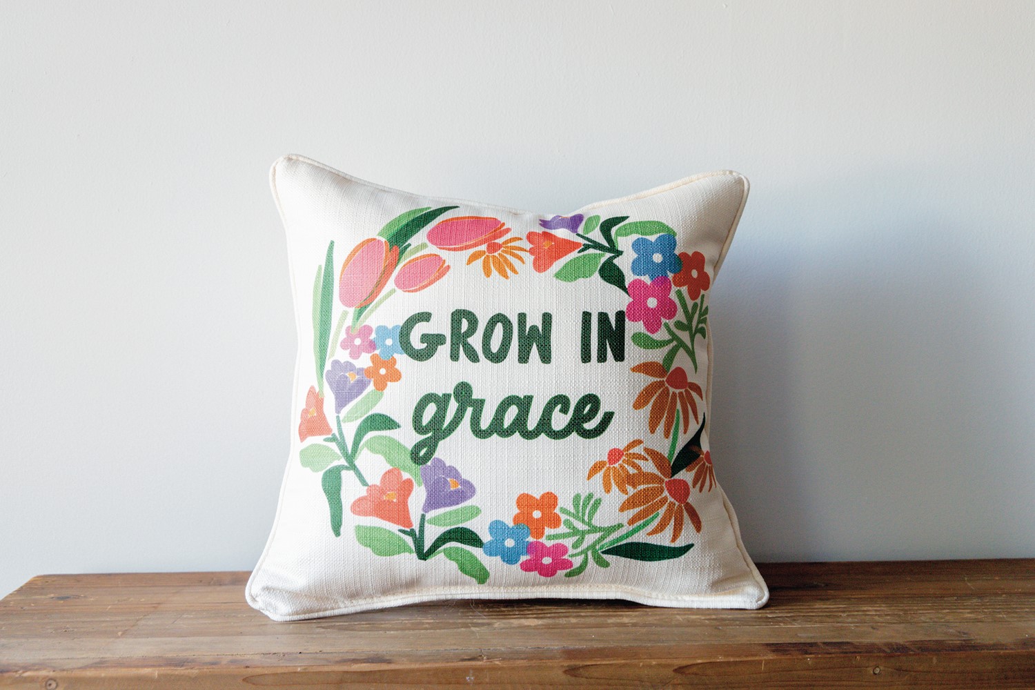 Grow in Grace Modern Wreath Pillow TXT0942