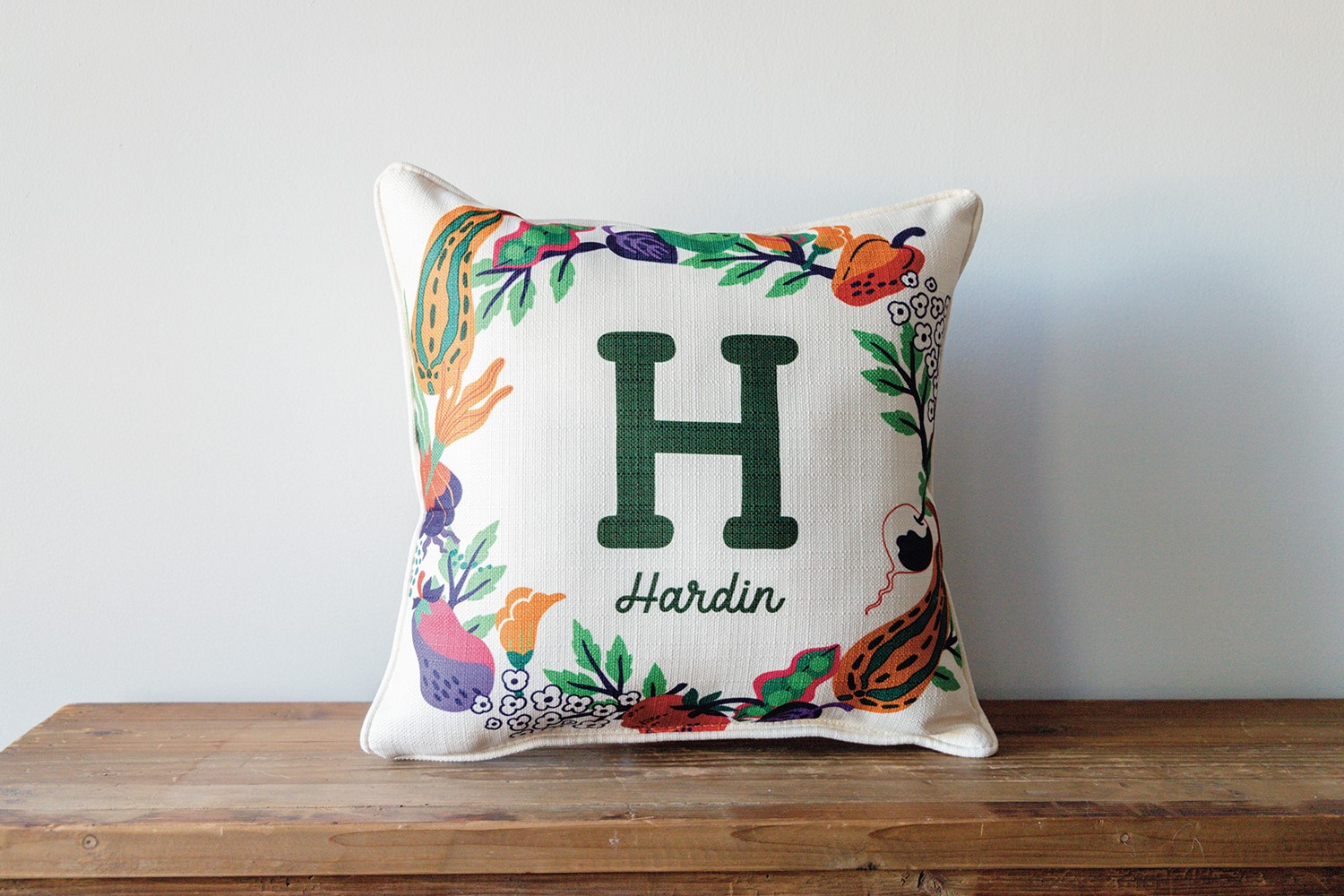 Vegetable Initial Wreath Pillow TXT0975