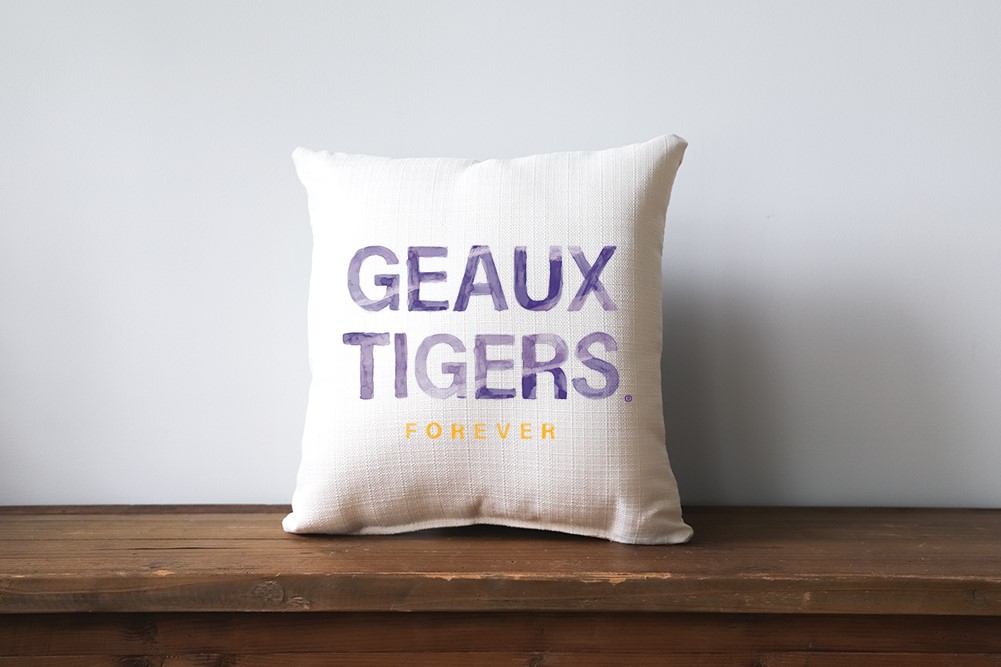 Lsu Watercolor Motto Forever Pillow Little Birdie