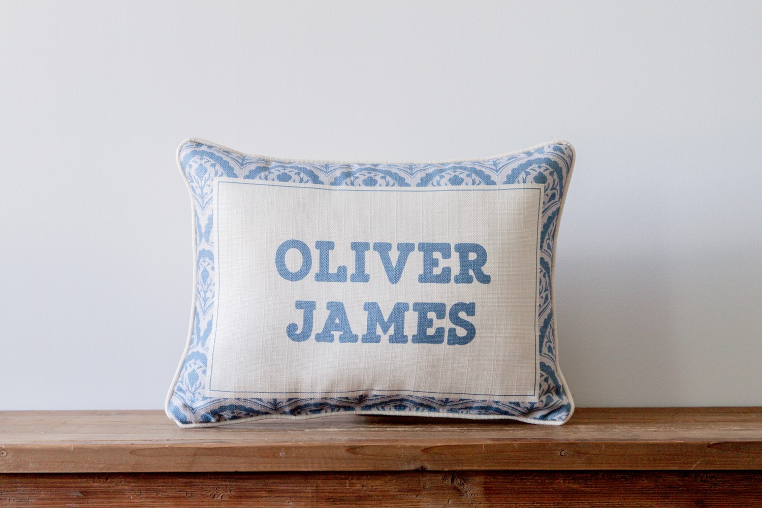 Blue Scalloped Boy Name Pillow CHI0059