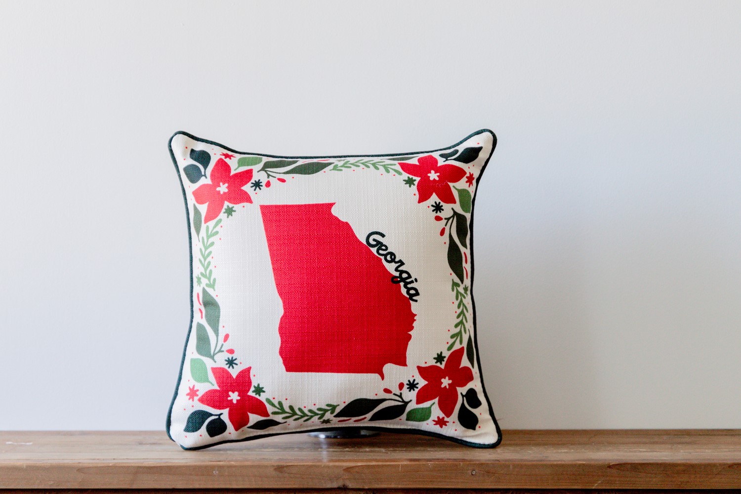 Poinsettia State Outline Pillow CHR0275