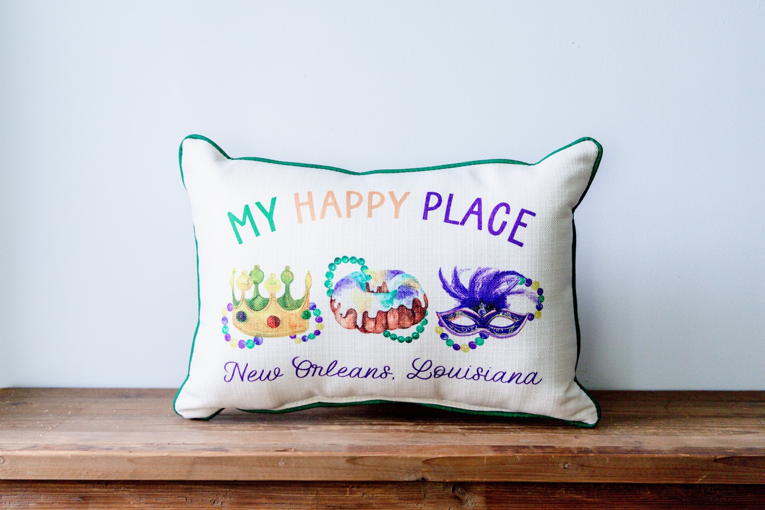 Mardi Gras Elements Happy Place Pillow MRD0006