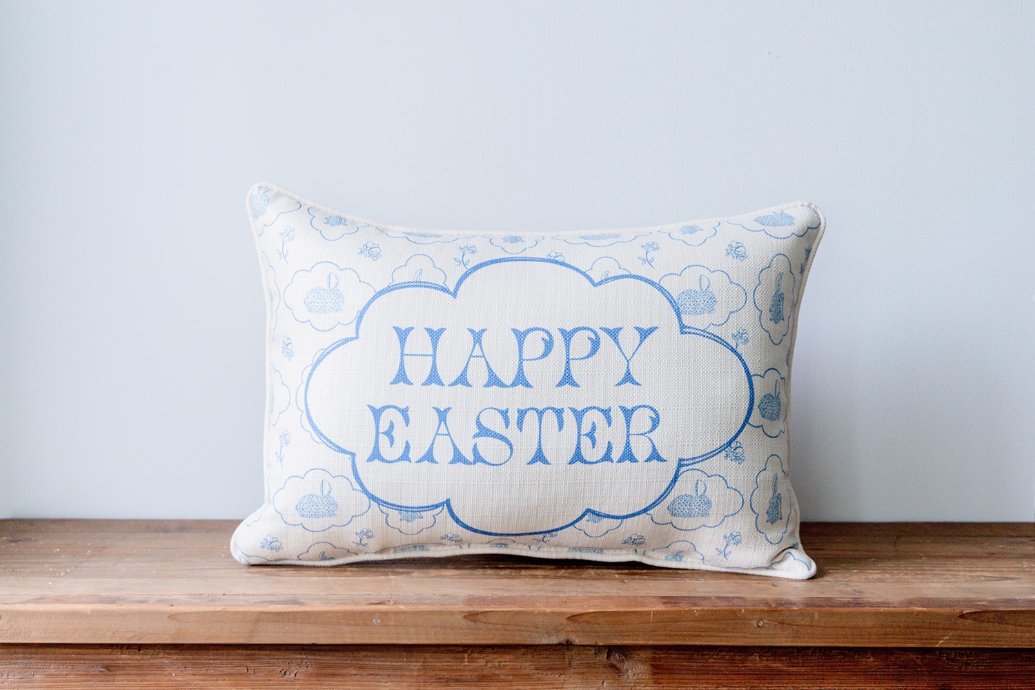 Happy Easter Blue Bunnies Pillow TXT1084