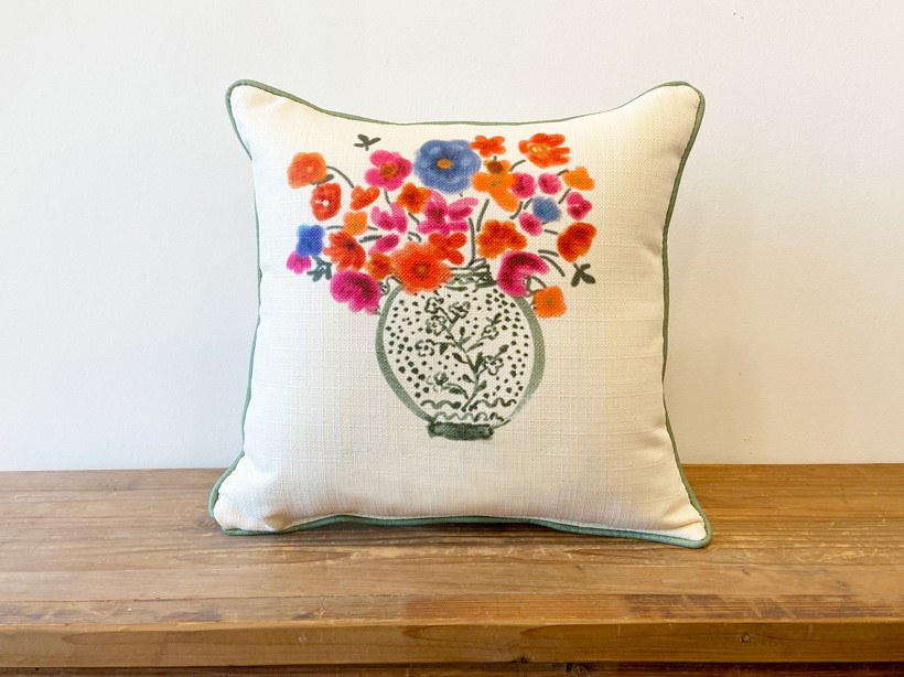 Spring Chinoiserie Vase Pillow TXT1091