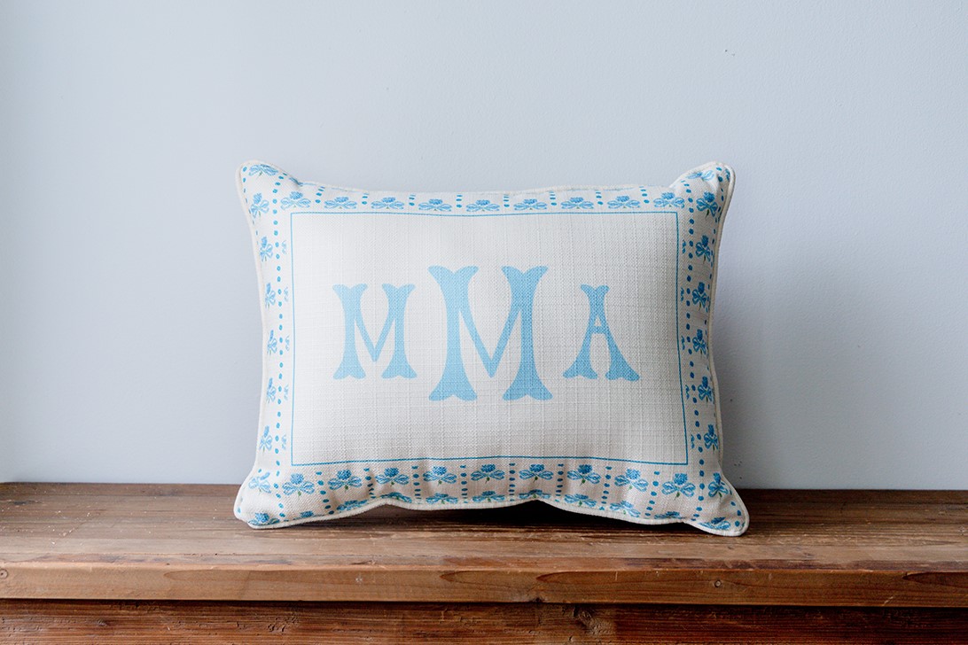 Blue Hydrangea Initials Pillow TXT1066