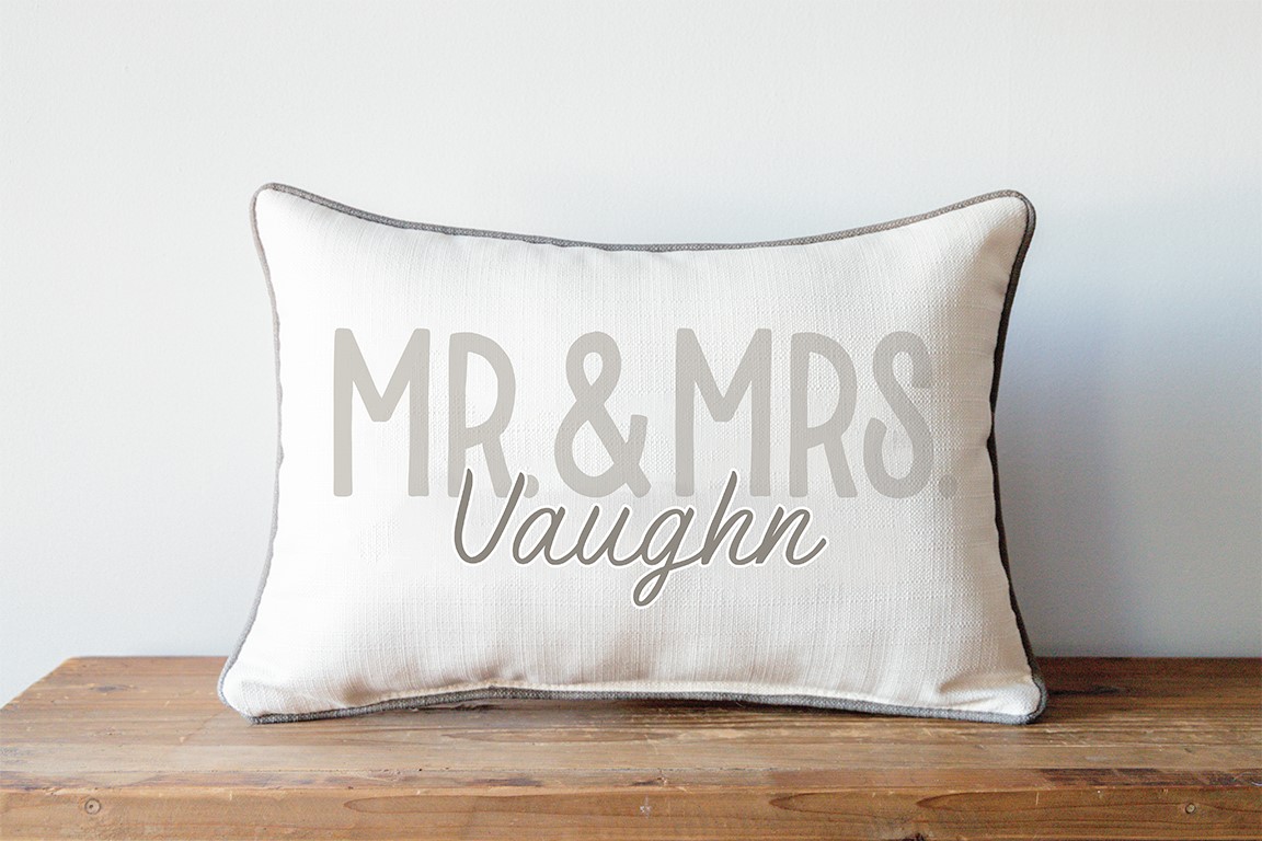 Neutral Mr. And Mrs. Last Name Pillow TXT1096