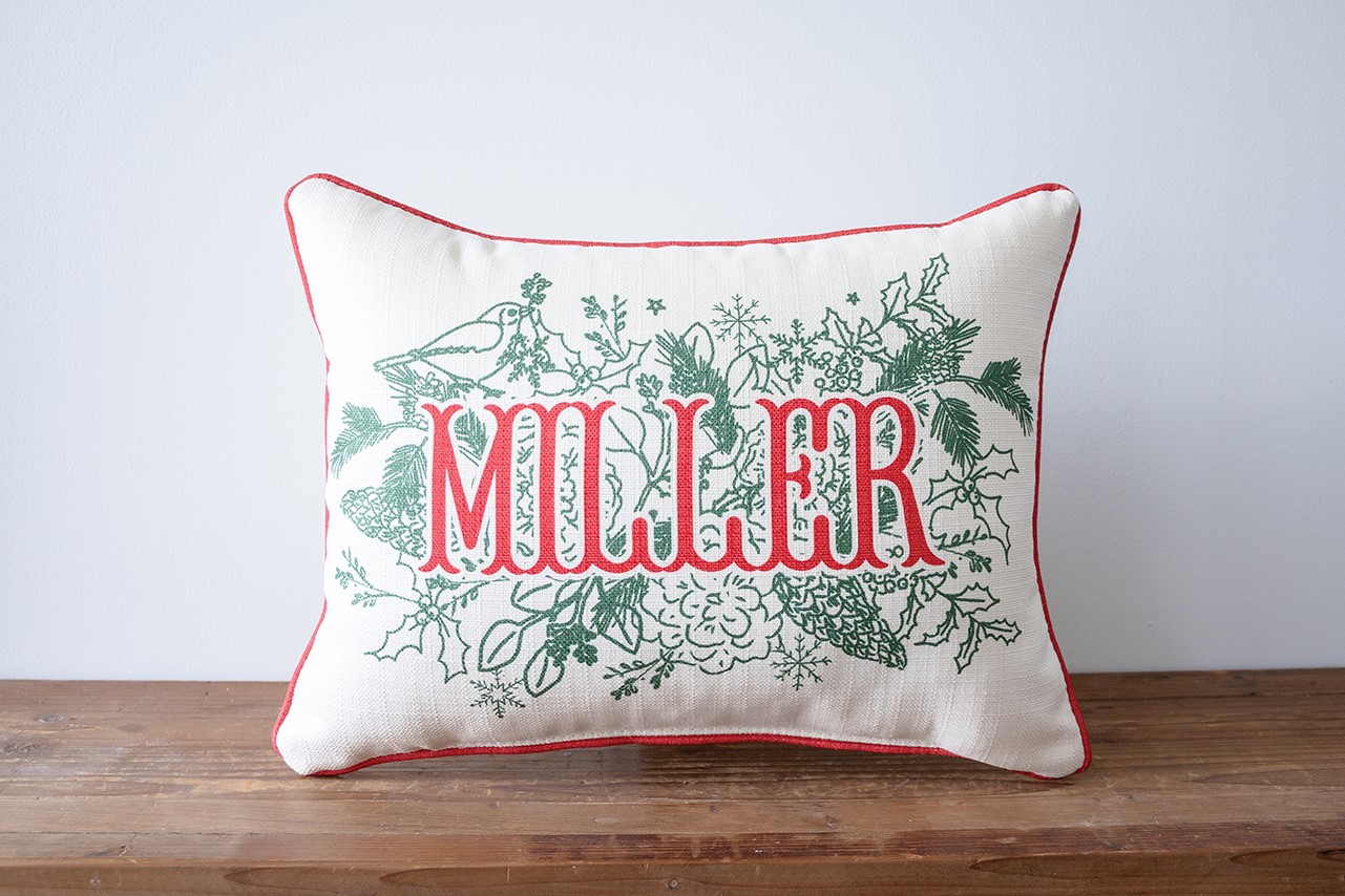 Christmas Victorian Last Name Pillow Little Birdie