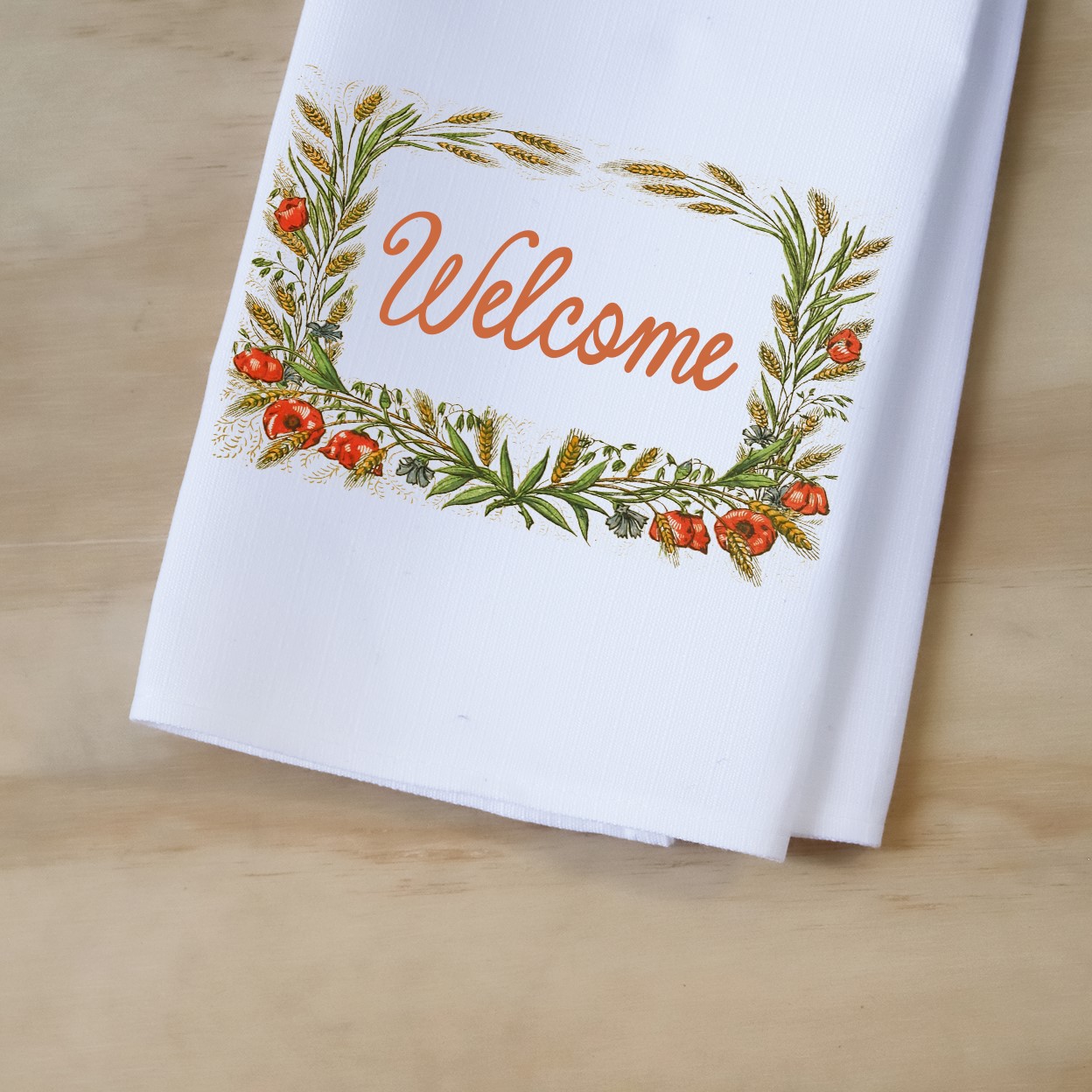 Wheat Frame Welcome Tea Towel