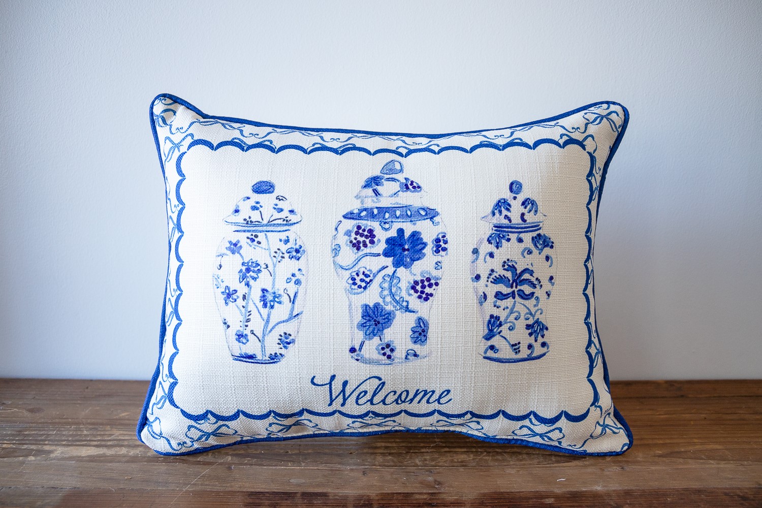 Chinoiserie Vases and Bows Pillow TXT1126