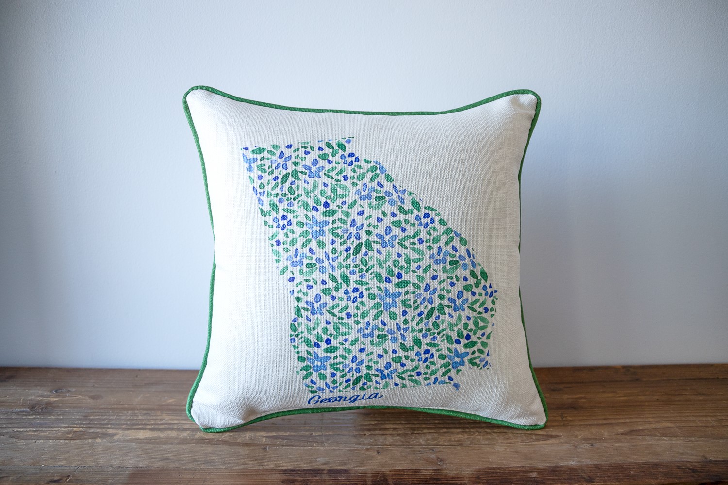 Floral Blue Green State Shape Pillow STE0861