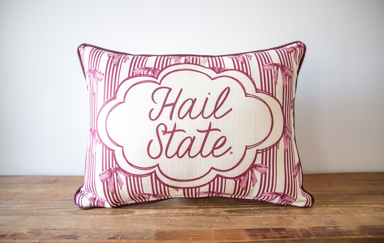 Hail State Bow Pattern Pillow MSU0196