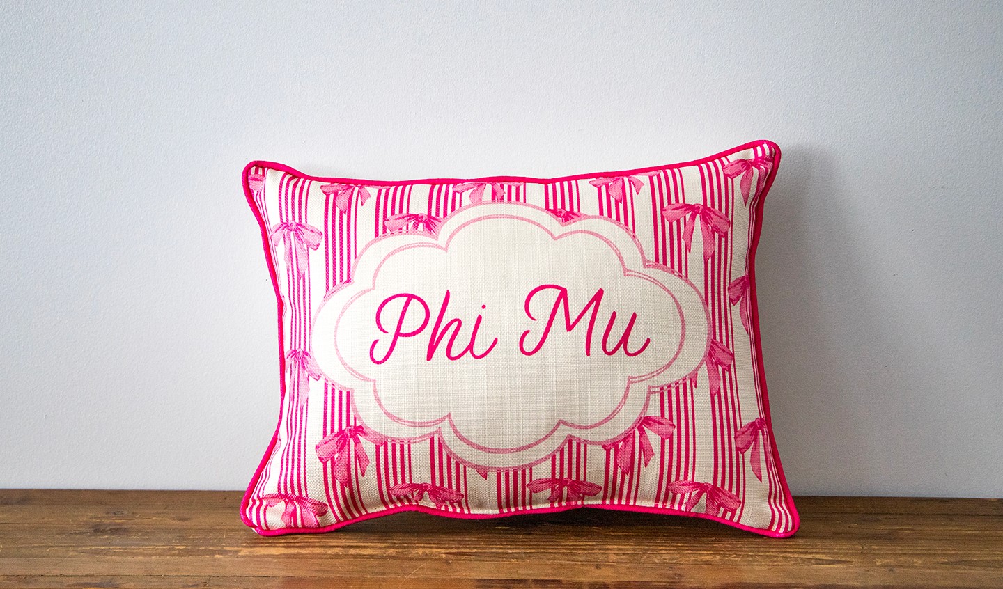 Bow Pattern Phi Mu Pillow SOR0043-PM