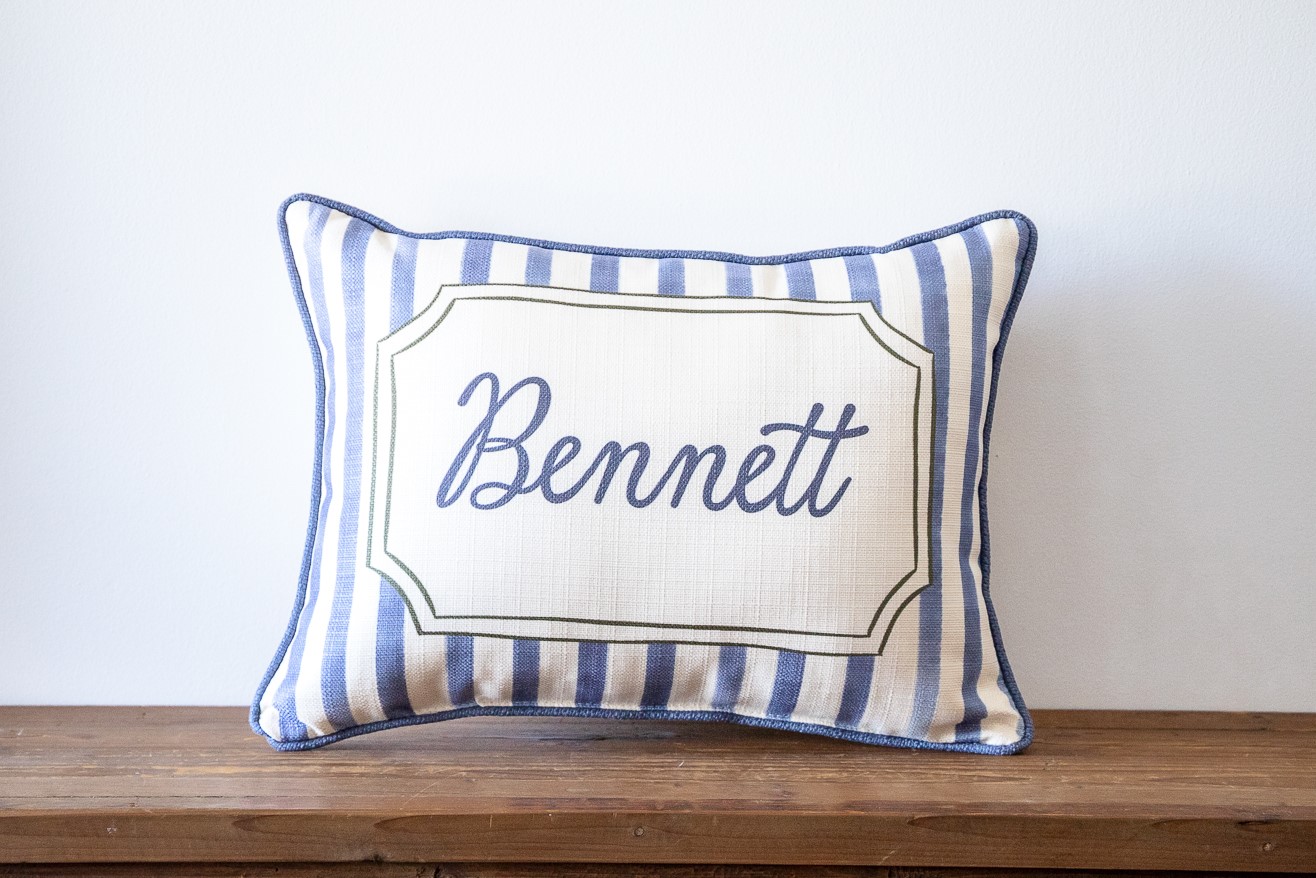 French Stripe Boy Name Pillow CHI0090