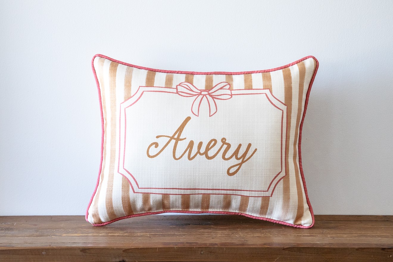 French Stripe Bow Girl Name Pillow CHI0092