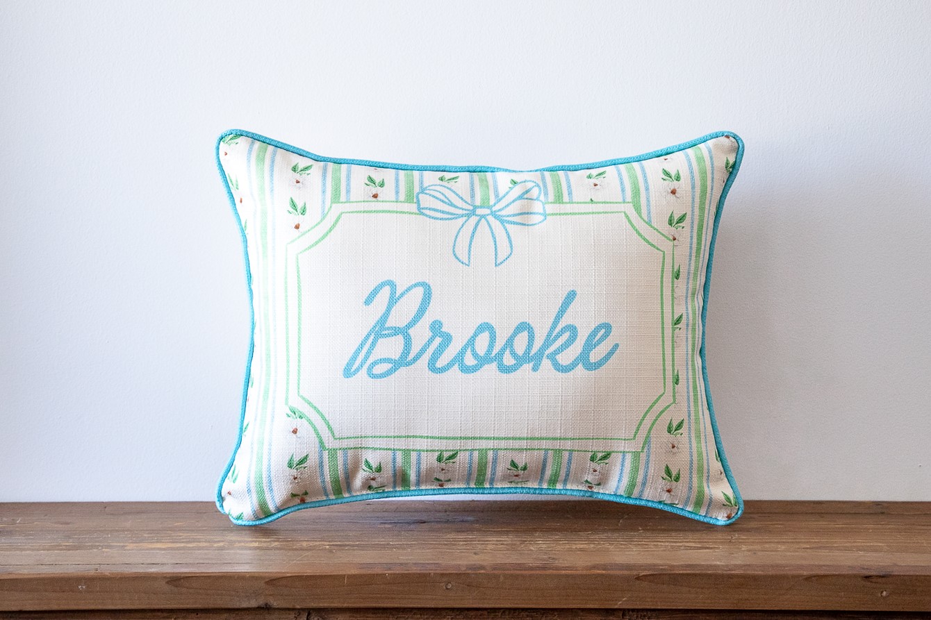 Magnolia Stripe Name Pillow CHI0097