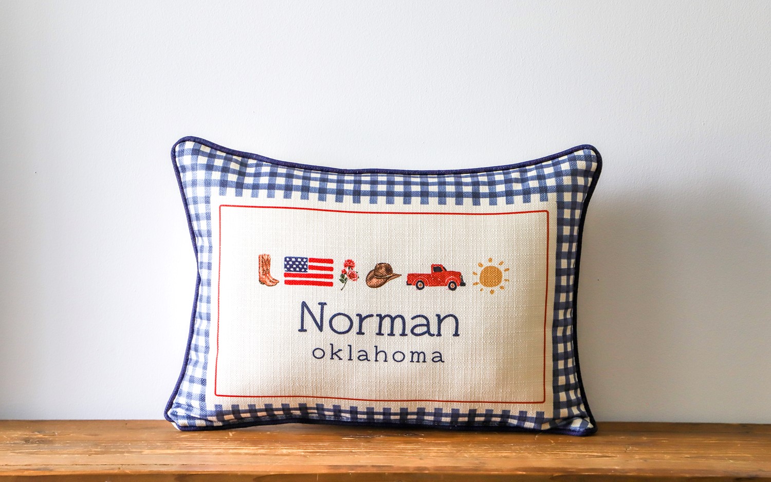 Gingham Oklahoma Icon Hometown Pillow STE0898