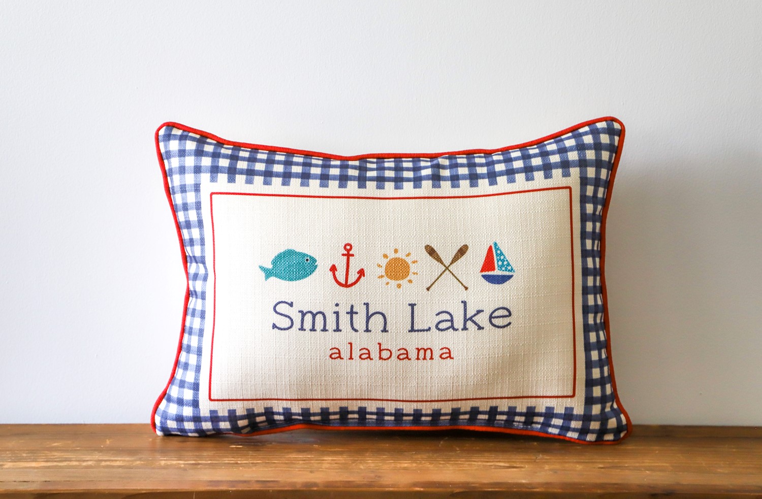 Gingham Lake Name Pillow LAK0024