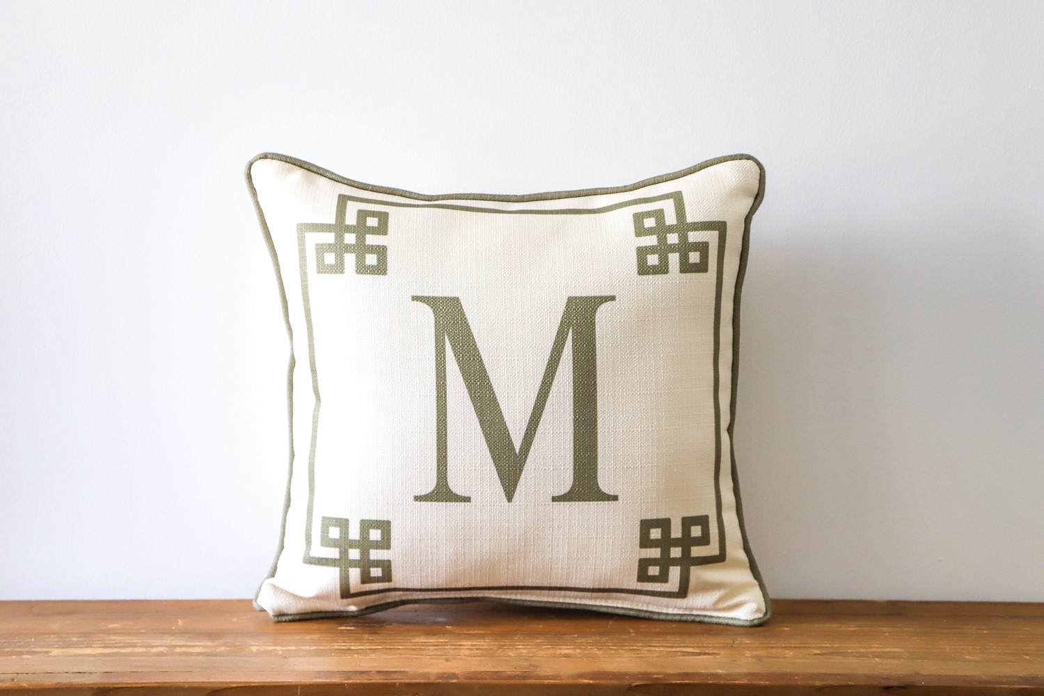 Green Greek Key Initial Pillow TXT1143GREEN