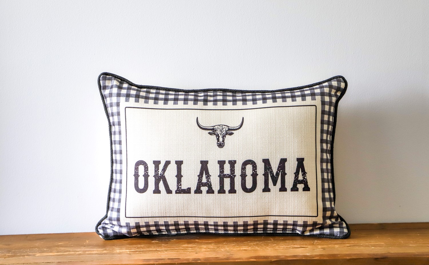 Gingham Hometown Skull Pillow WEST0021
