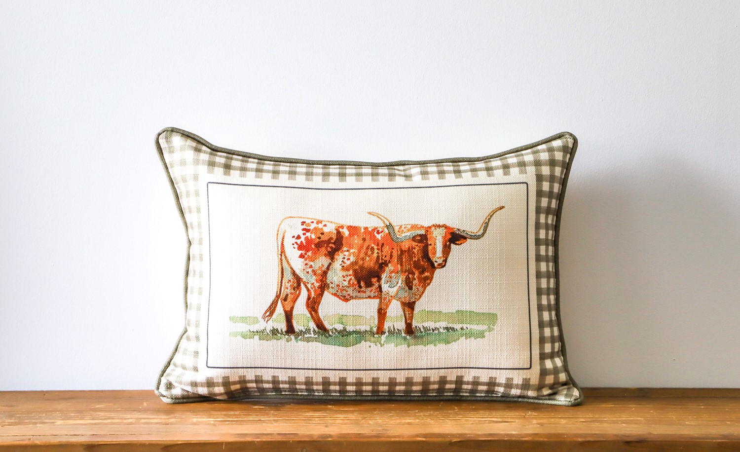 Gingham Watercolor Longhorn Pillow WEST0024