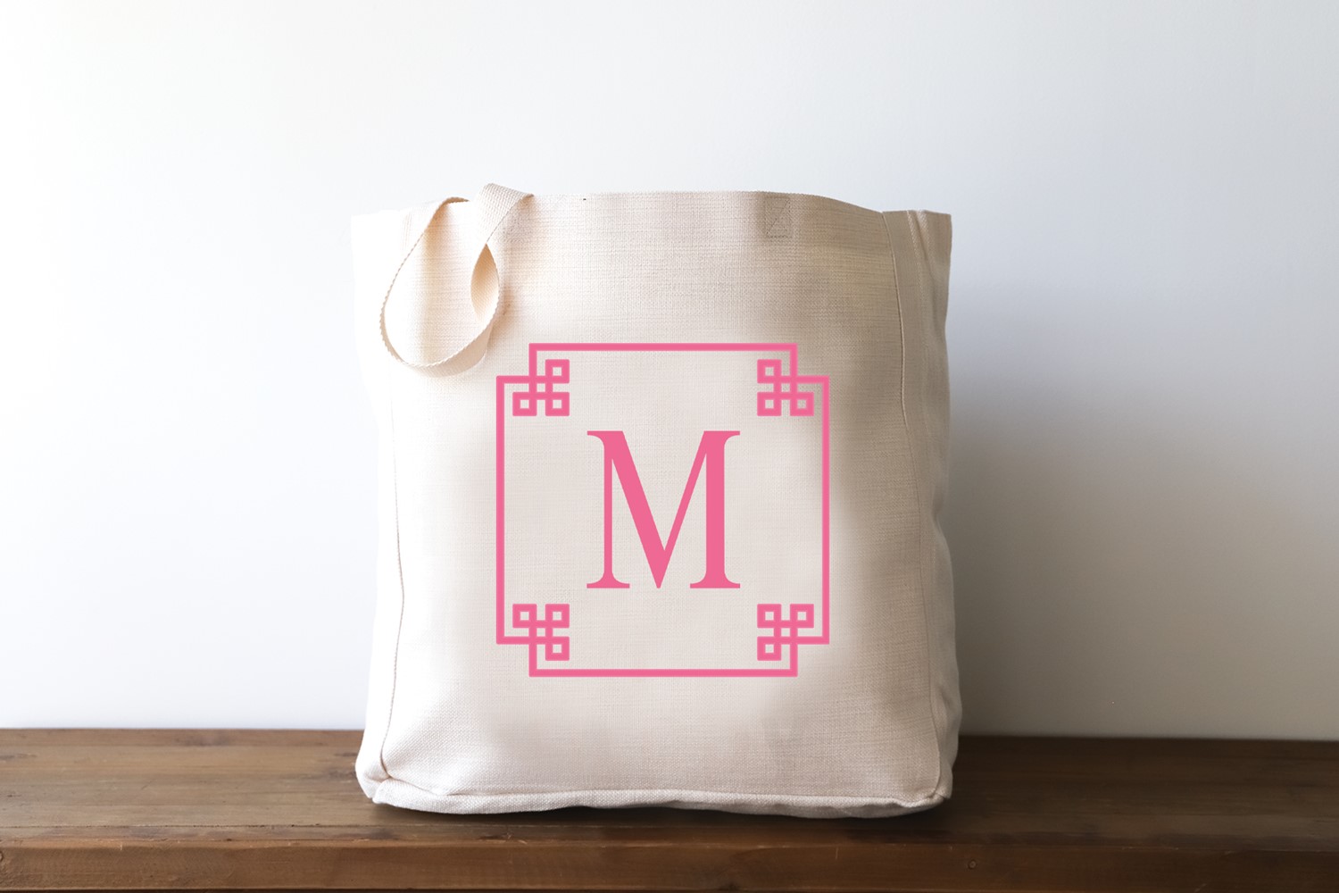 Pink Greek Key Initial Tote TXT1143PINKBAG