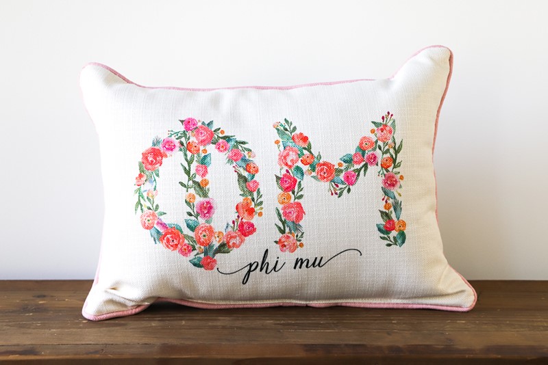 Phi Mu Sorority Floral Letters Pillow SOR009-PM