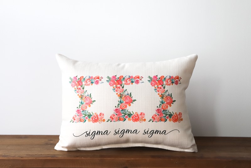 Sigma Sigma Sigma Sorority Floral Letters Pillow SOR009-SSS