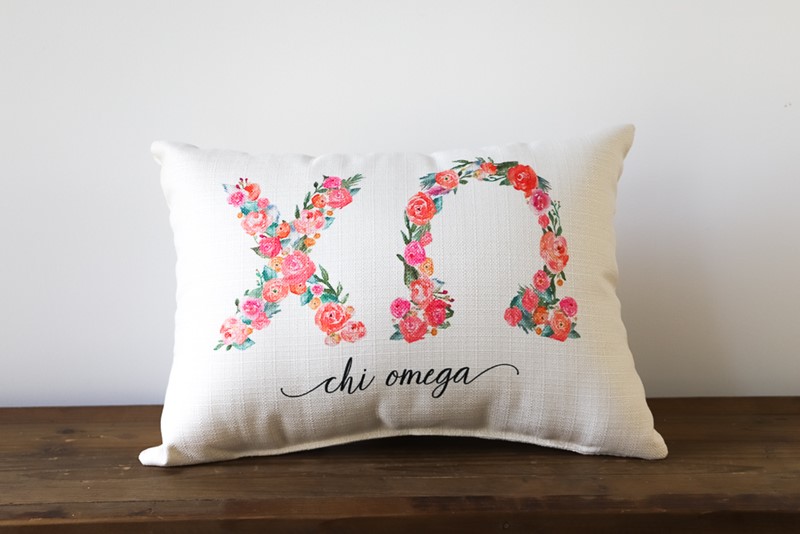 Chi Omega Sorority Floral Letters Pillow SOR009-XO