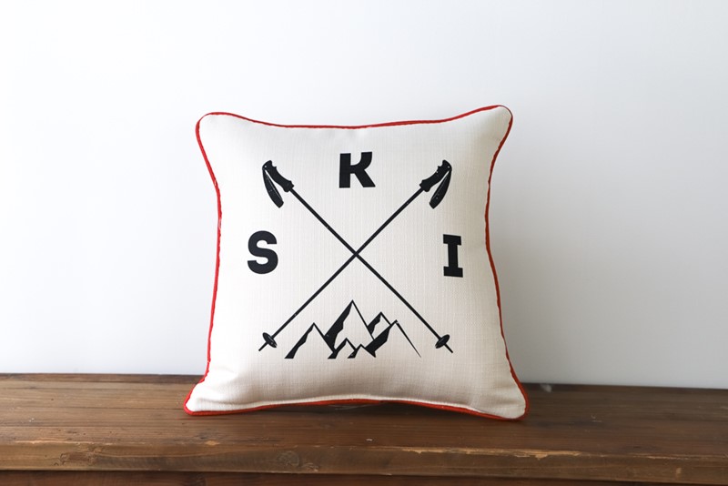 Ski Crossed Poles Pillow TXT0725