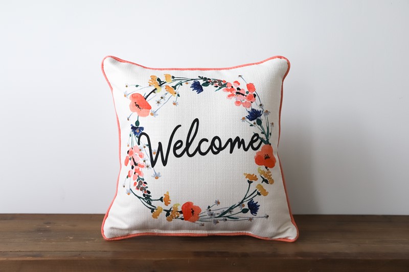 Welcome Poppy Wreath Pillow TXT0769