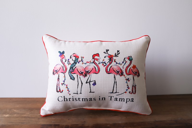 Flamingo Christmas in City Pillow