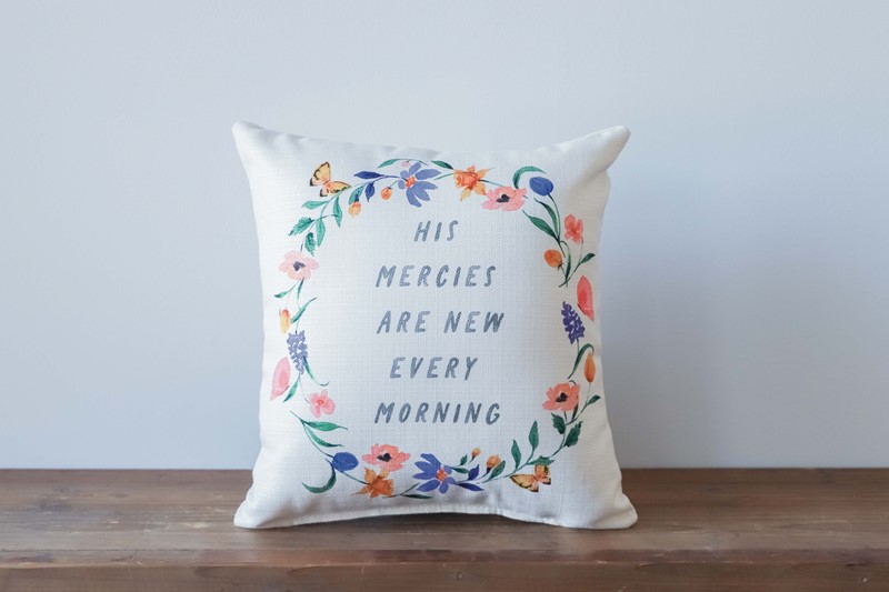 New Mercies Spring Wreath Pillow TXT0847