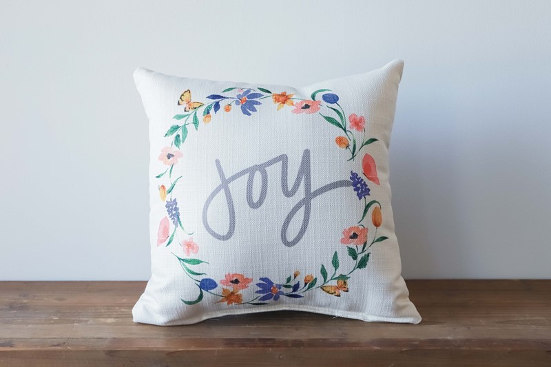 Joy Spring Wreath Pillow TXT0836