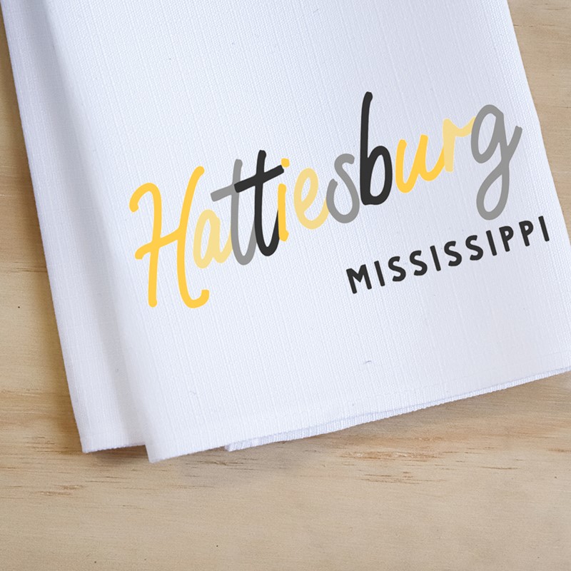 Collegiate Tones City Script Hattiesburg MS Tea Towel USM0034TT
