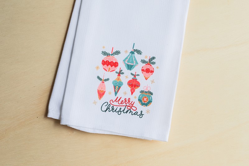 Merry Christmas Retro Ornaments Tea Towel CHR0197TT