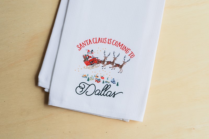 Santa Claus is Coming to Hometown Sleigh Square Tea Towel CHR0219TT